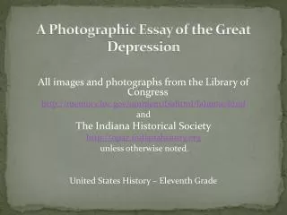A Photographic Essay of the Great Depression