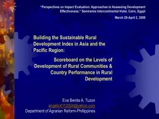 Building the Sustainable Rural Development Index in Asia and the Pacific Region: