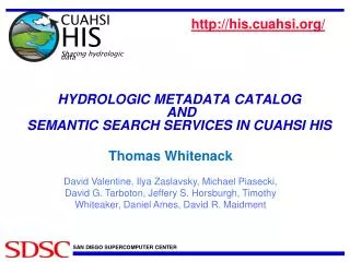 HYDROLOGIC METADATA CATALOG AND SEMANTIC SEARCH SERVICES IN CUAHSI HIS