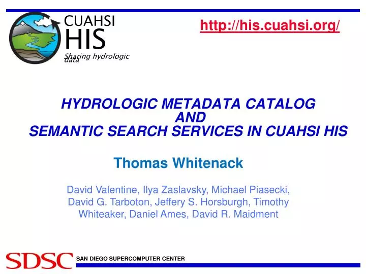 hydrologic metadata catalog and semantic search services in cuahsi his