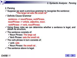 2. Syntactic Analysis: Parsing