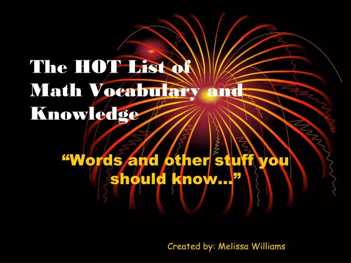 the hot list of math vocabulary and knowledge