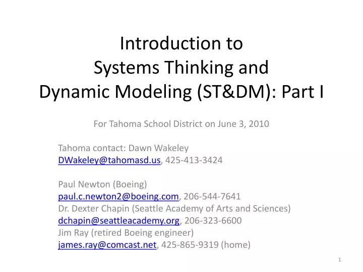 introduction to systems thinking and dynamic modeling st dm part i