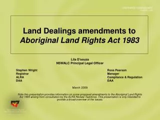 Land Dealings amendments to Aboriginal Land Rights Act 1983