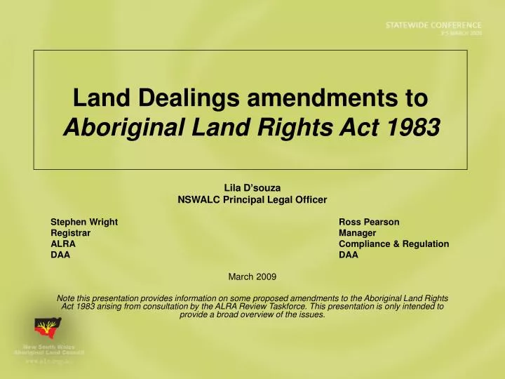 land dealings amendments to aboriginal land rights act 1983