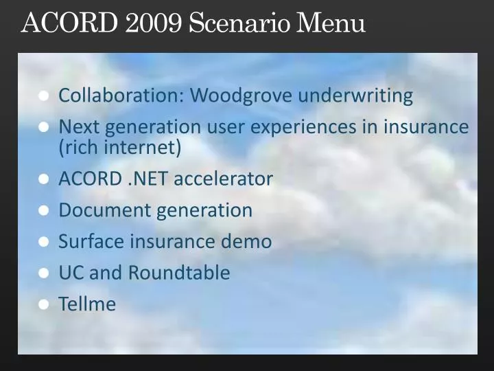 acord 2009 scenario menu