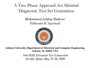 A Two Phase Approach for Minimal Diagnostic Test Set Generation