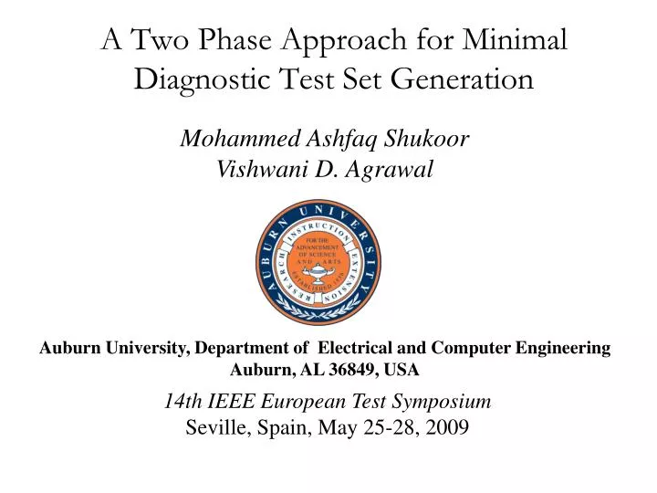 a two phase approach for minimal diagnostic test set generation