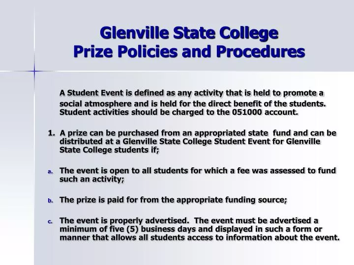 glenville state college prize policies and procedures