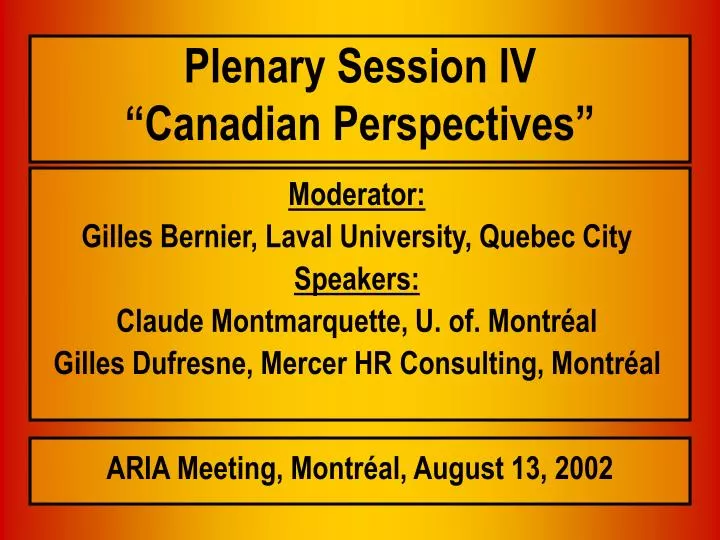 plenary session iv canadian perspectives