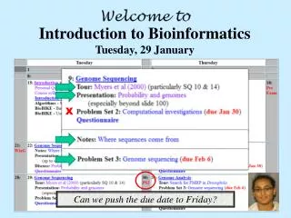 Introduction to Bioinformatics Tuesday, 29 January
