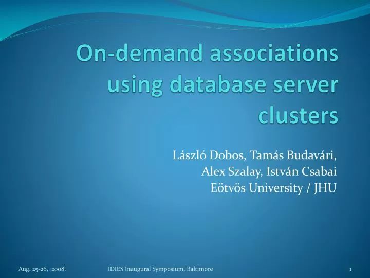 on demand associations using database server c lusters