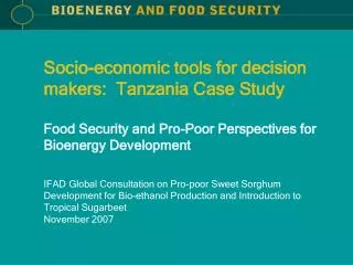 Socio-economic tools for decision makers: Tanzania Case Study