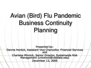 Avian (Bird) Flu Pandemic Business Continuity Planning