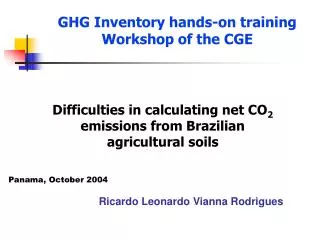 GHG Inventory hands-on training Workshop of the CGE