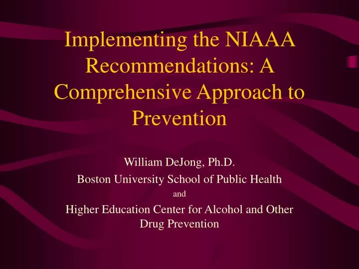 implementing the niaaa recommendations a comprehensive approach to prevention