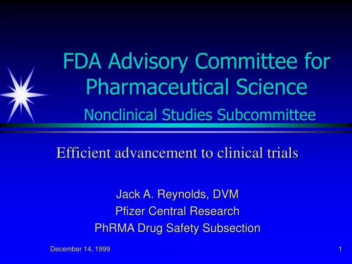 fda advisory committee for pharmaceutical science nonclinical studies subcommittee