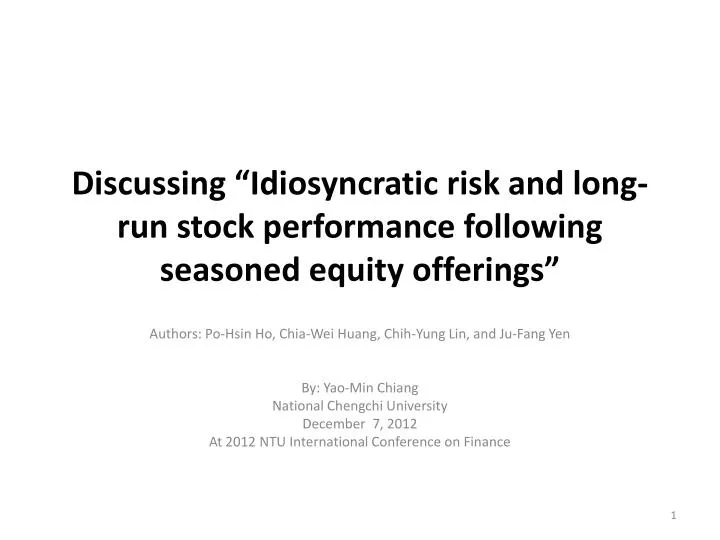 discussing idiosyncratic risk and long run stock performance following seasoned equity offerings