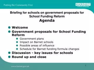 Briefing for schools on government proposals for School Funding Reform Agenda