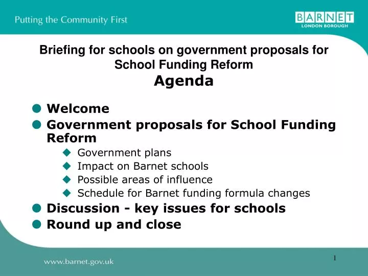 briefing for schools on government proposals for school funding reform agenda