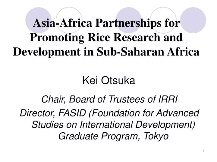 asia africa partnerships for promoting rice research and development in sub saharan africa