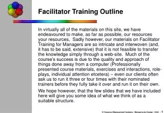 Facilitator Training Outline