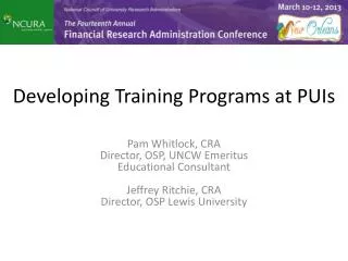Developing Training Programs at PUIs