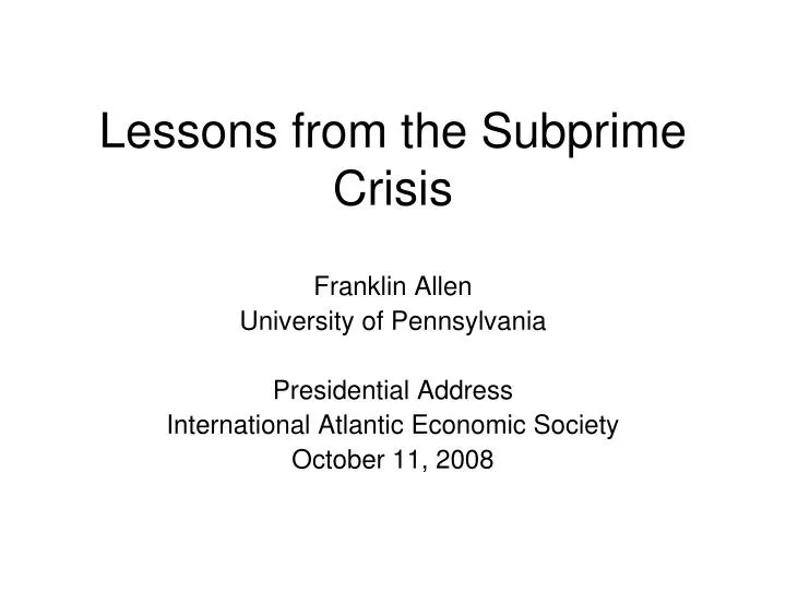lessons from the subprime crisis