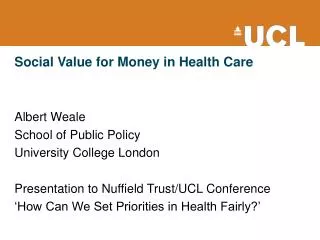 Social Value for Money in Health Care
