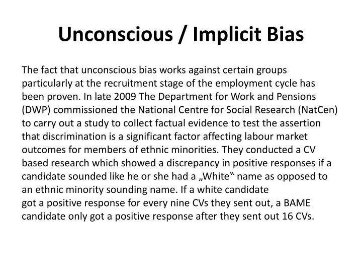 PPT - Unconscious / Implicit Bias PowerPoint Presentation, Free ...