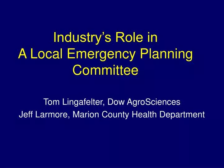 industry s role in a local emergency planning committee