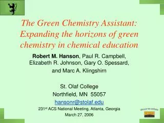 The Green Chemistry Assistant: Expanding the horizons of green chemistry in chemical education