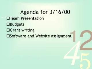 Agenda for 3/16/00