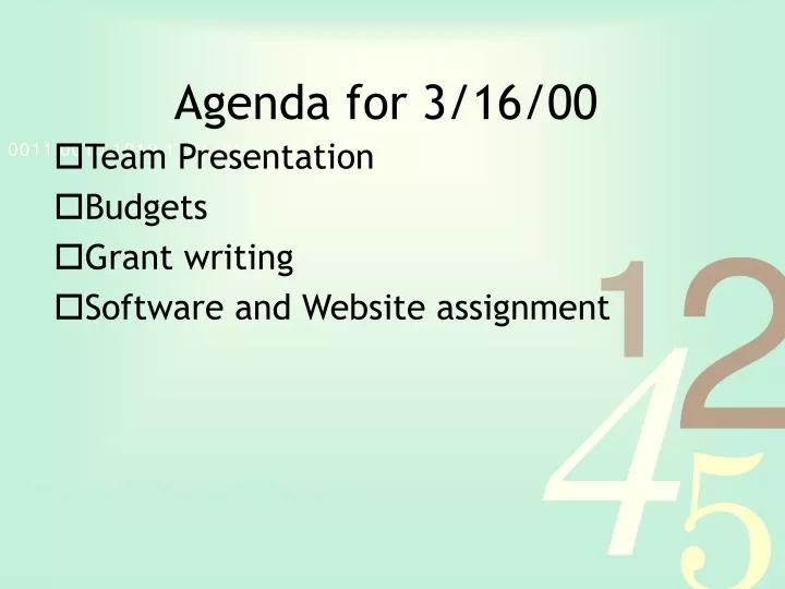 agenda for 3 16 00