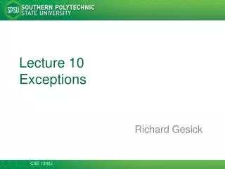 Lecture 10 Exceptions