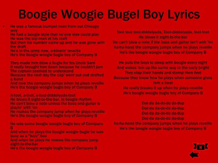 boogie woogie bugel boy lyrics