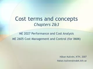 Cost terms and concepts Chapters 2&amp;3