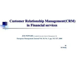 Customer Relationship Management(CRM) in Financial services