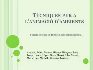 t cniques per a l animaci d ambients