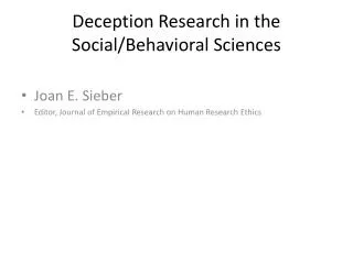 Deception Research in the Social/Behavioral Sciences