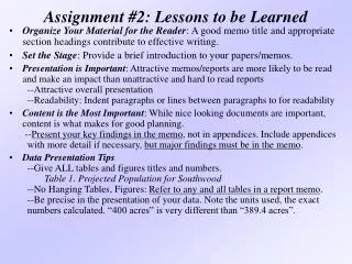 Assignment #2: Lessons to be Learned