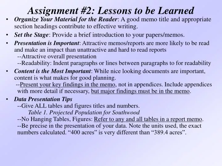 assignment 2 lessons to be learned