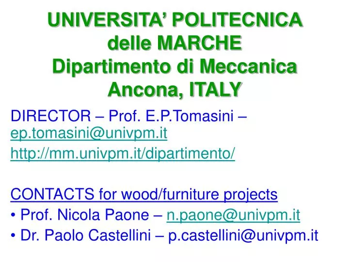 universita politecnica delle marche dipartimento di meccanica ancona italy