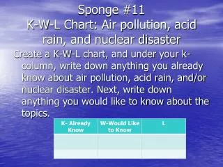 Sponge #11 K-W-L Chart: Air pollution, acid rain, and nuclear disaster