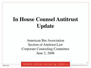 In House Counsel Antitrust Update