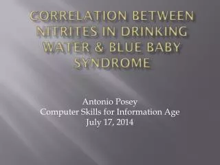 Correlation between nitrites in drinking water &amp; Blue Baby Syndrome