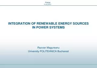 INTEGRATION OF RENEWABLE ENERGY SOURCES IN POWER SYSTEMS