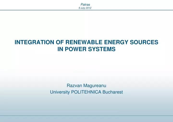 integration of renewable energy sources in power systems