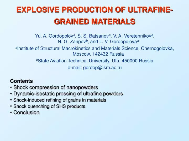 explosive production of ultrafine grained materials