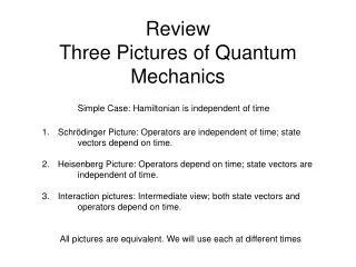 Review Three Pictures of Quantum Mechanics